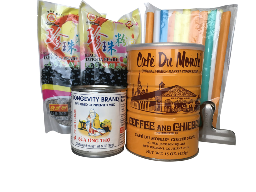 Cafe du Monde Boba Kit for Making Iced Coffee with Black Tapioca Bubble Pearls and Bag Clip from Hanover Shops Collection, Kit A …